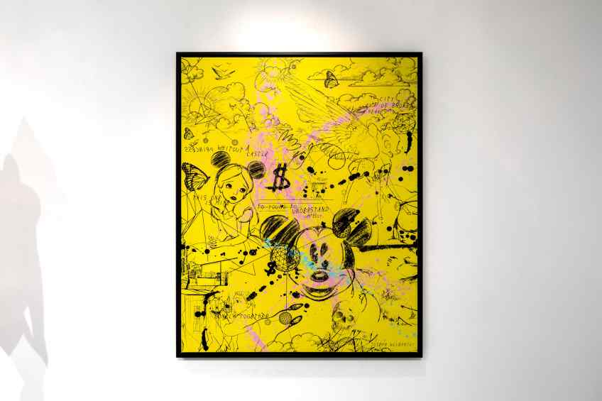 Caught Up In A Dream (yellow/black, pastel pink and turquoise splash), 2019 by Joseph Klibansky
