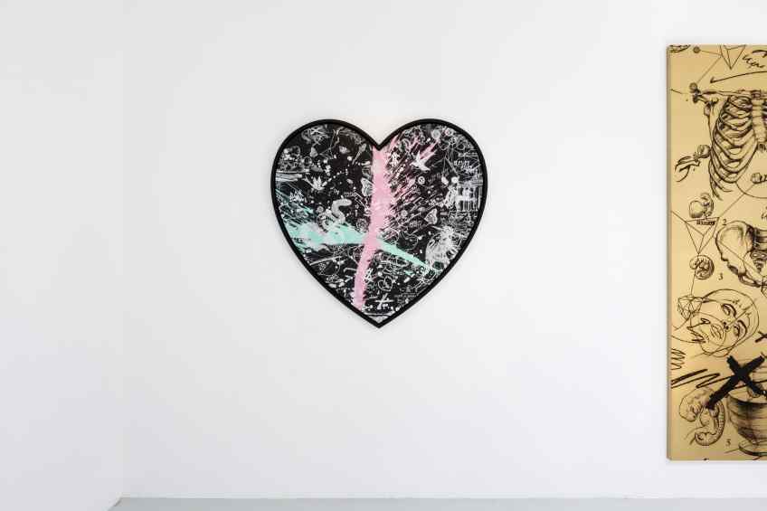 She Came To Break Hearts (black/white, pastel pink and turquoise splash), 2020 by Joseph Klibansky