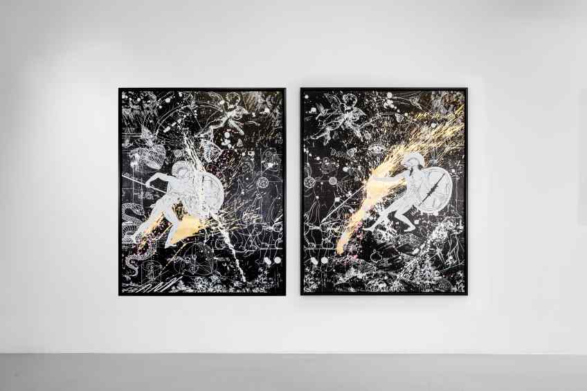 Into my Heart (black/white, gold, pink and white splash), 2020 by Joseph Klibansky