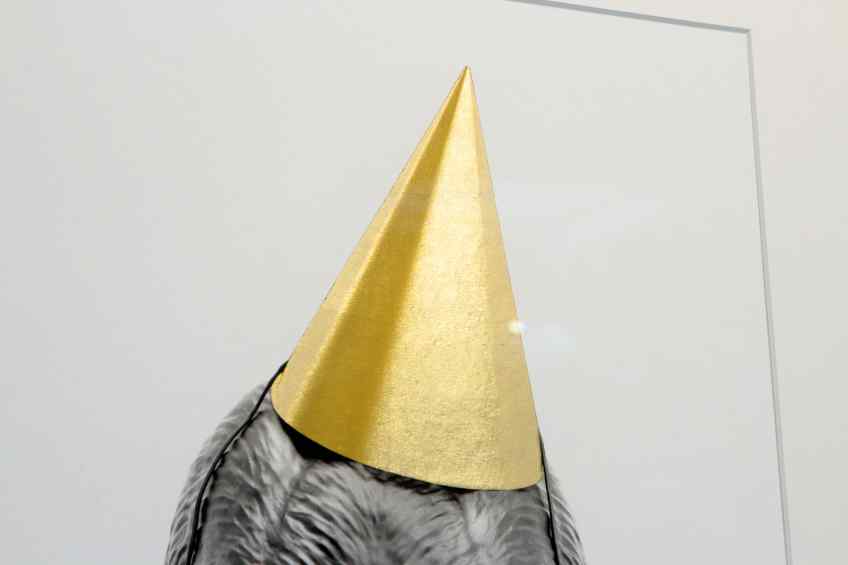 Detail of the hat of the small Bing Bang screen print - Big Bang (edition, black/gold leaf), 2016 by Joseph Klibansky