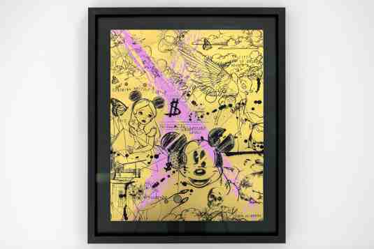 Caught Up In A Dream (edition, gold/black, pastel pink splash), 2019 by Joseph Klibansky