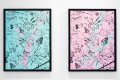 Butterflies Live Forever (small, turquoise blue/pastel pink splash/black), 2018 by Joseph Klibansky