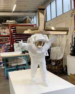 The installation of “Leap of Faith” one of my bronze sculptures weighing approximately 150kg.. the white space suit is painted bronze and the cross is polished to a high gloss..#contemporaryart #sculpture #streetart #josephklibansky #modernart