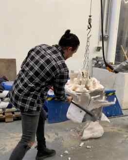Here you can see a part of the bronze casting process we do in my art studio on a daily basis.We have casted the bronze into a ceramic shell that is packed in sand.Then we let it cool down a bit before removing it.. once it is cool enough we can remove the crusty ceramic shell with a large hammer to expose the bronze and see if the casting worked out.Getting to this point takes about 2 months.After this process we can start cleaning, welding , grinding and polishing the bronze part to later assemble all the parts into one sculpture.This will take another 4 months for a polished sculpture…#contemporaryart #art #artcontemporain #kunst #josephklibansky #sculpture