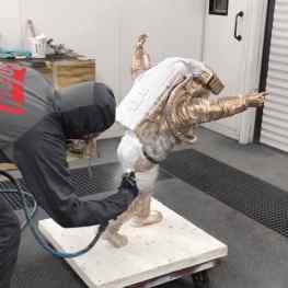 Somehow it hurts to see this bronze #astronaut get painted 😏...?.. 🚀 #contemporaryart #artbasel #artbaselmiami #josephklibansky #sculpture