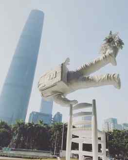 Just can’t get over how cool this looks.. my sculpture in front of the 5th tallest building in the world in #guangzhou #china .. whats next!?