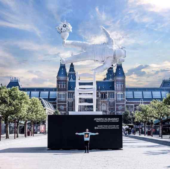 Installation view in pond in the Museum Square, in between the Van Gogh Museum, Stedelijk Museum and Rijksmuseum, in Amsterdam. - Self Portrait of a Dreamer, 2016 by Joseph Klibansky