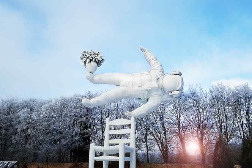 Installation view in the sculpture garden on museum De Fundate. - Self Portrait of a Dreamer, 2016 by Joseph Klibansky