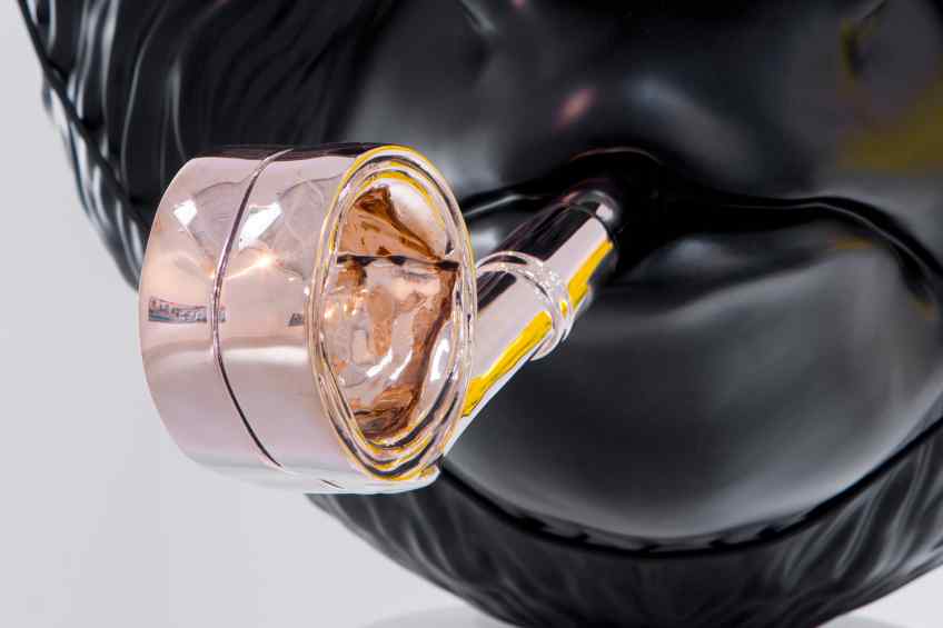 Close-up of ploshed bronze whistle - Big Bang (painted bronze, black), 2016 by Joseph Klibansky