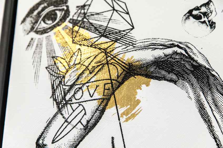 Apple of my Eye (white, black, gold leaf), 2016 by Joseph Klibansky