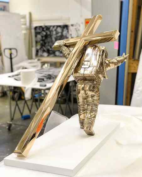 Small Leap of Faith, back angle, in Klibansky's studio - Leap of Faith (bronze), 2016 by Joseph Klibansky