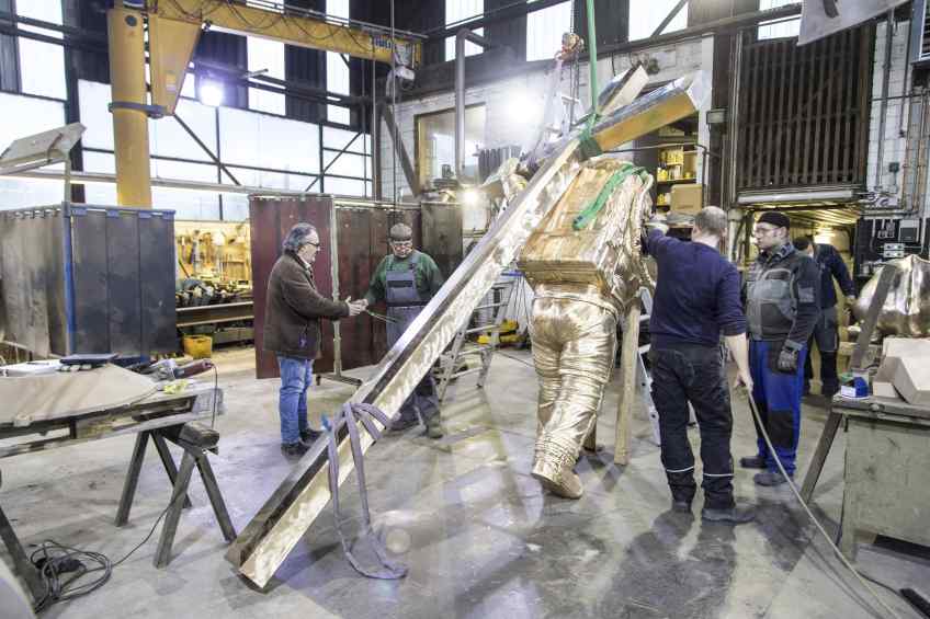 Production of Museum size Leap of Faith in bronze foundry - Leap of Faith (painted bronze, white), 2016 by Joseph Klibansky
