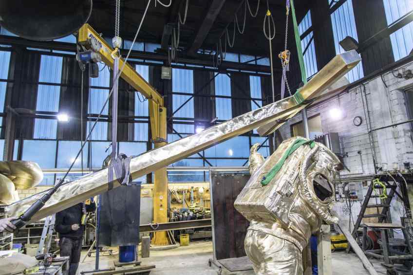Production of Museum size Leap of Faith in bronze foundry - Leap of Faith (painted bronze, white), 2016 by Joseph Klibansky