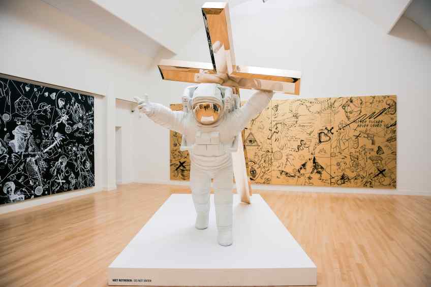 Museum size Leap of Faith, in Museum de Fundatie, Zwolle - Leap of Faith (painted bronze, white), 2016 by Joseph Klibansky