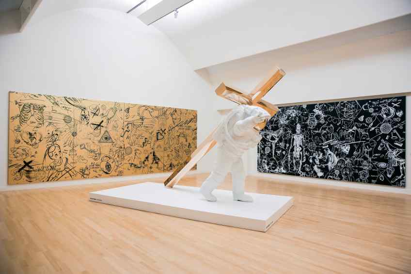 Museum size Leap of Faith, in Museum de Fundatie, Zwolle - Leap of Faith (painted bronze, white), 2016 by Joseph Klibansky