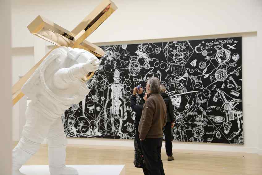 Museum size Leap of Faith, in Museum de Fundatie, Zwolle - Leap of Faith (painted bronze, white), 2016 by Joseph Klibansky