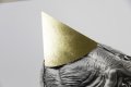 Detail of the hat of an unframed screen print of Big Bang - Big Bang (edition, black/gold leaf), 2016 by Joseph Klibansky