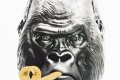 Detail of the face of the small Bing Bang screen print - Big Bang (edition, black/gold leaf), 2016 by Joseph Klibansky