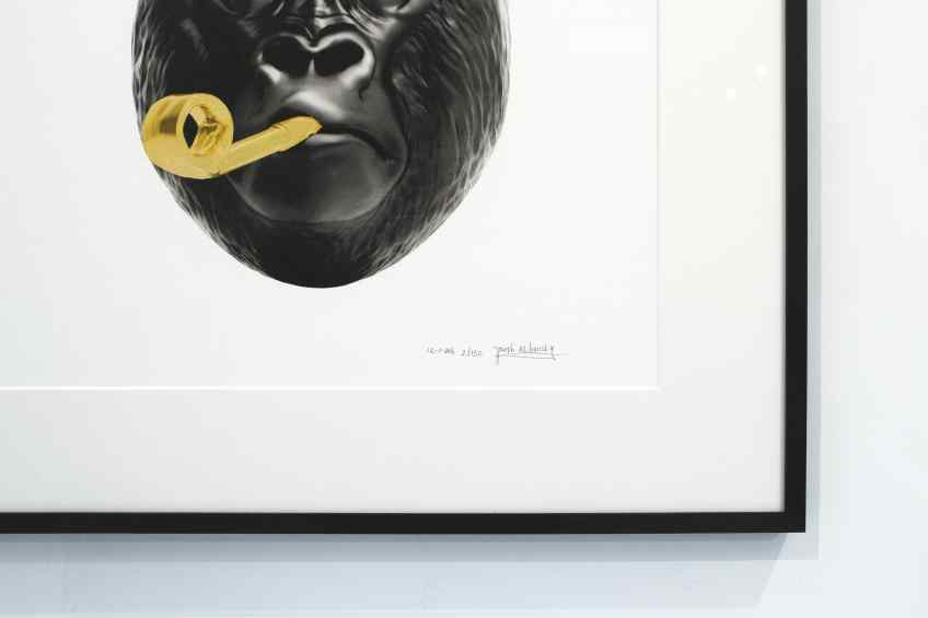 Detail of the signature of the small Bing Bang screen print - Big Bang (edition, black/gold leaf), 2016 by Joseph Klibansky