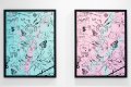 Butterflies Live Forever (small, pastel pink/turquoise blue splash/black), 2018 by Joseph Klibansky