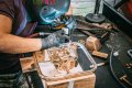 Studio assistant working on Elements of Immortality in the studio - Element of Immortality (polished bronze), 2018 by Joseph Klibansky