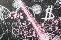 Caught Up In A Dream (black/white, pink splash), 2018 by Joseph Klibansky