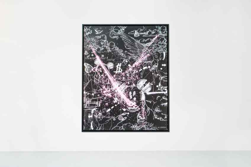 Caught Up In A Dream (black/white, pink splash), 2018 by Joseph Klibansky