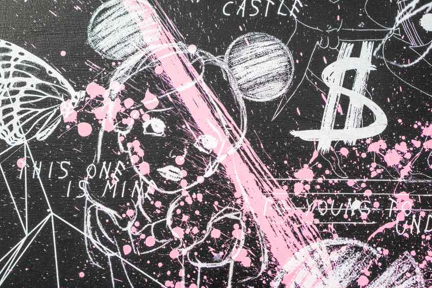 Caught Up In A Dream (black/white, pink splash), 2018 by Joseph Klibansky