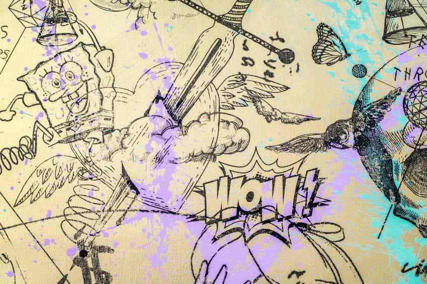 Feeling My Way Through The Darkness (gold/black, pastel pink and turquoise splash), 2018 by Joseph Klibansky