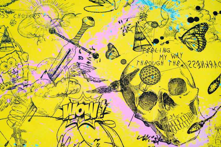 Feeling My Way Through The Darkness (yellow/black, pastel pink and turquoise splash), 2018 by Joseph Klibansky