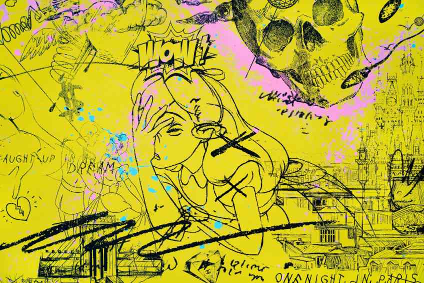 Feeling My Way Through The Darkness (yellow/black, pastel pink and turquoise splash), 2018 by Joseph Klibansky