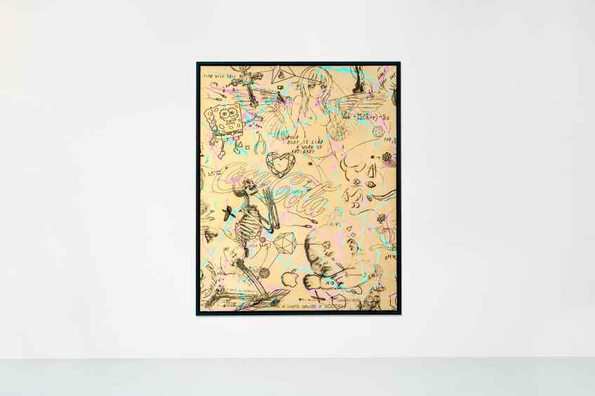 Your Body Is Like A Work Of Art Baby (gold/black, pastel pink and turquoise drips), 2018 by Joseph Klibansky