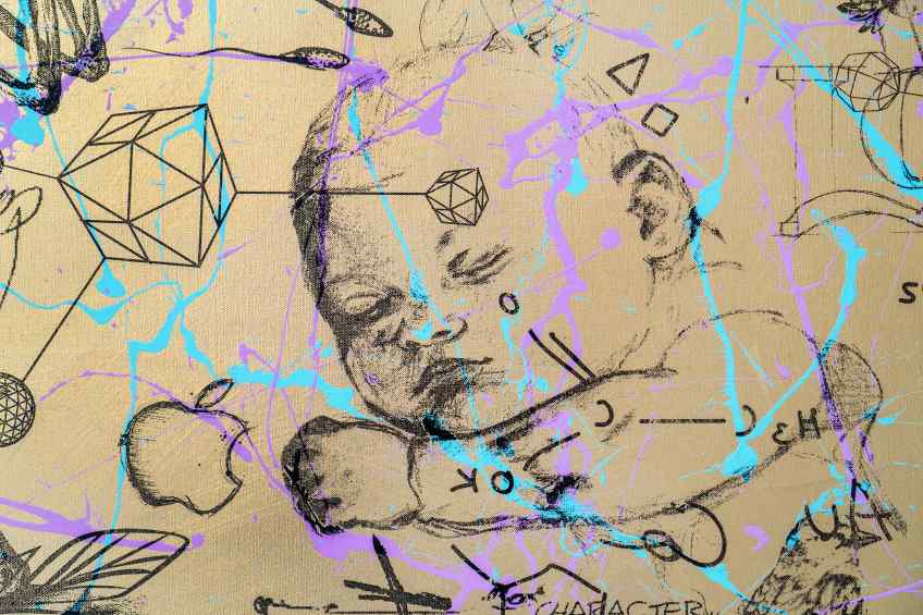Your Body Is Like A Work Of Art Baby (gold/black, pastel pink and turquoise drips), 2018 by Joseph Klibansky