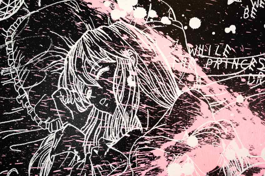 Take Me To Paradise (black/white, pink splash), 2019 by Joseph Klibansky