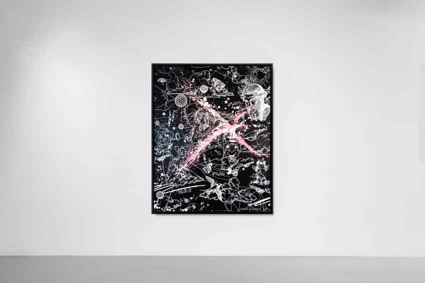 Take Me To Paradise (black/white, pink splash), 2019 by Joseph Klibansky