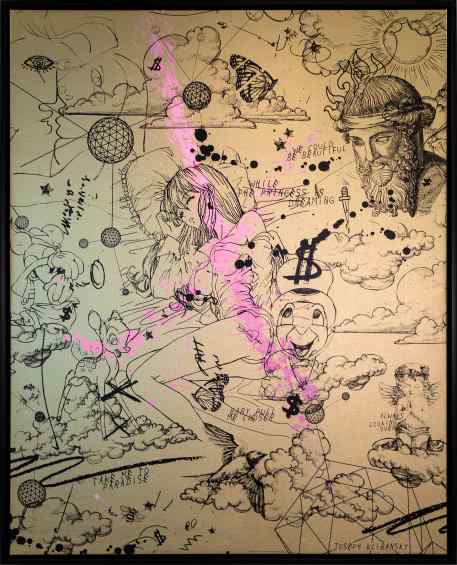 Take Me To Paradise (gold/black, pastel pink splash), 2019 by Joseph Klibansky