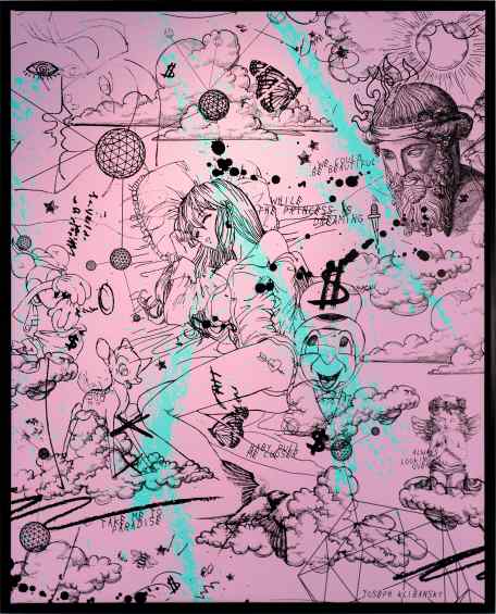 Take Me To Paradise (pink/black, turquoise splash), 2019 by Joseph Klibansky