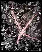 Villains In My Head (black/white, pink splash), 2019 by Joseph Klibansky