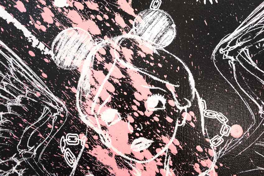 Villains In My Head (black/white, pink splash), 2019 by Joseph Klibansky