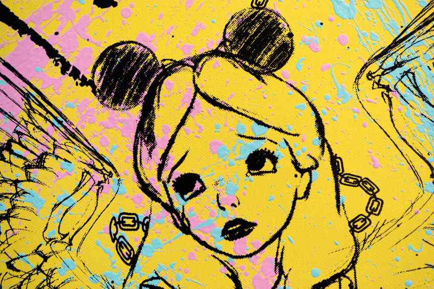 Villains In My Head (yellow/black, pink and turquoise splash), 2019 by Joseph Klibansky