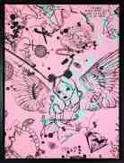 Villains In My Head (small 1, pastel pink, turquoise splash/black), 2019 by Joseph Klibansky