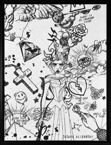 Villains In My Head (small 2, white/black, diamond dust), 2019 by Joseph Klibansky