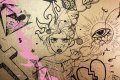 Villains In My Head (gold/black, pastel pink splash), 2019 by Joseph Klibansky