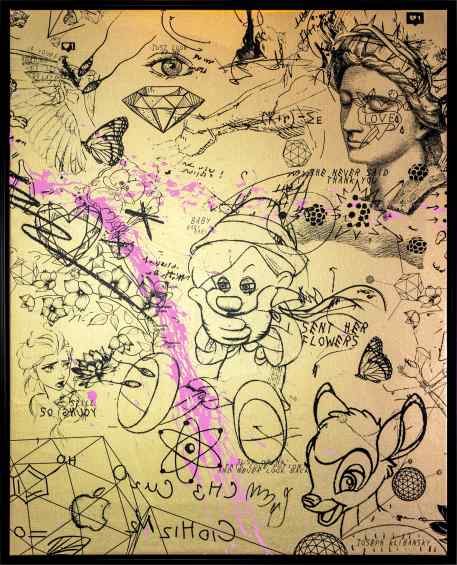 I Sent Her Flowers (gold/black, pastel pink splash), 2019 by Joseph Klibansky