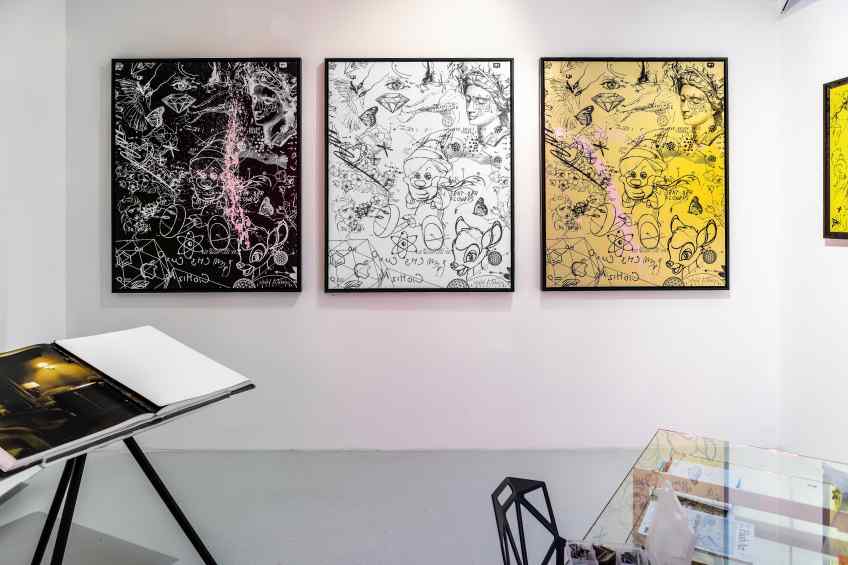 I Sent Her Flowers (gold/black, pastel pink splash), 2019 by Joseph Klibansky