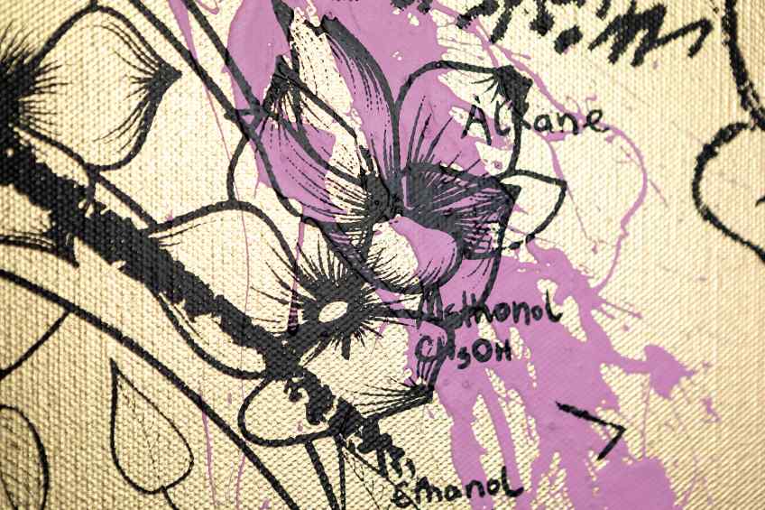 I Sent Her Flowers (gold/black, pastel pink splash), 2019 by Joseph Klibansky