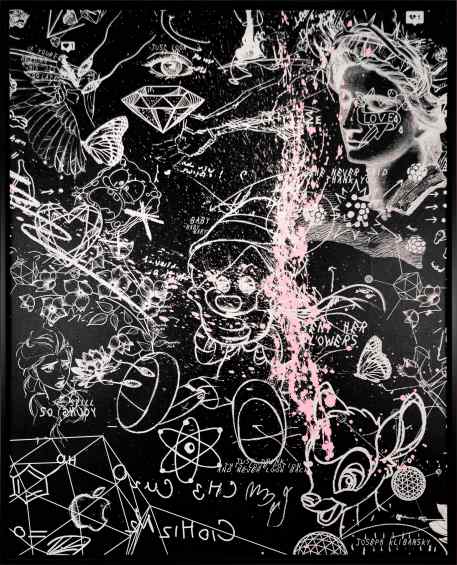 I Sent Her Flowers (black/white, pastel pink splash), 2019 by Joseph Klibansky