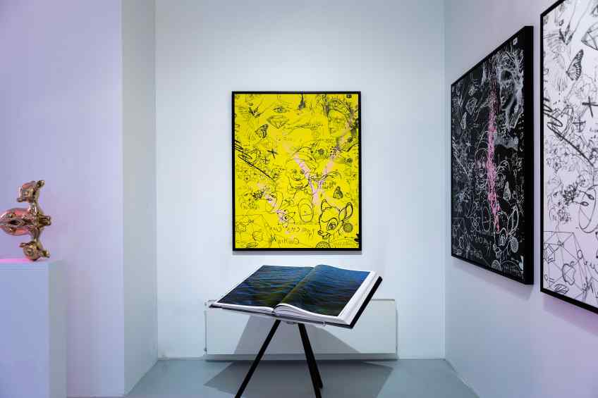 I Sent Her Flowers (yellow/black, pastel pink splash), 2019 by Joseph Klibansky