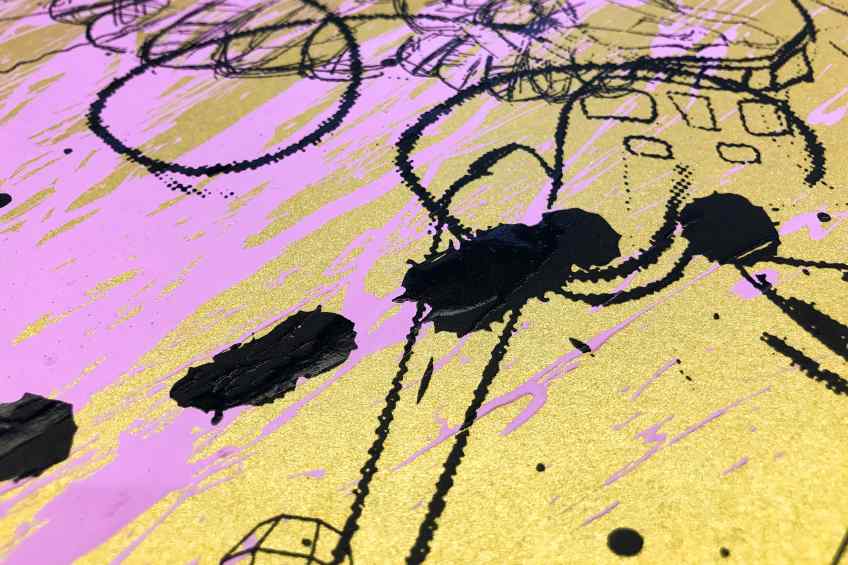 Caught Up In A Dream (edition, gold/black, pastel pink splash), 2019 by Joseph Klibansky