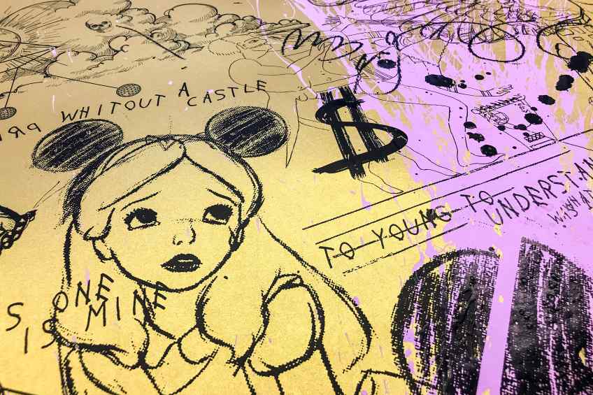 Caught Up In A Dream (edition, gold/black, pastel pink splash), 2019 by Joseph Klibansky